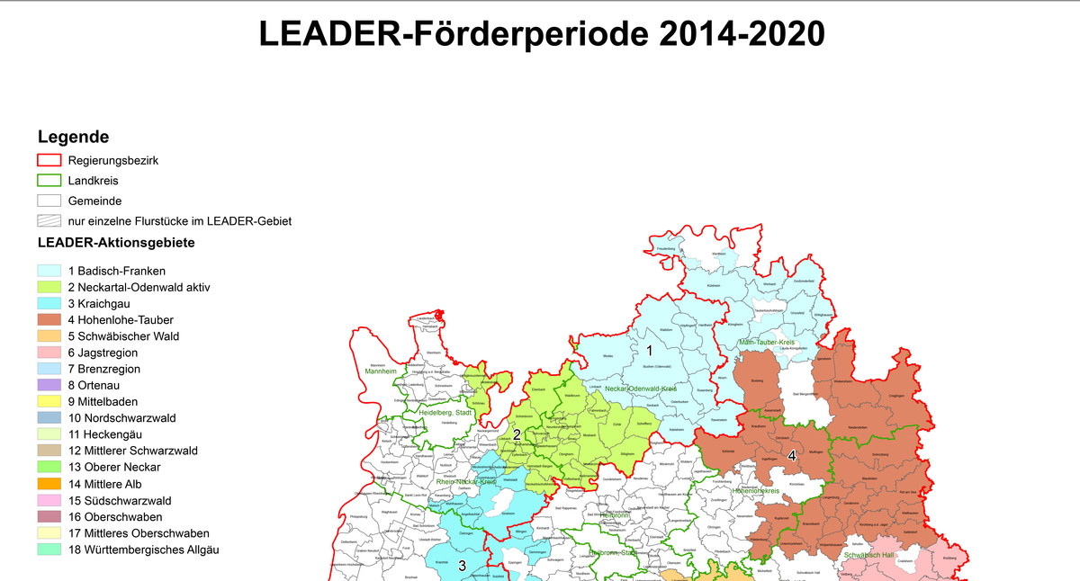 Ausschnitt Karte LEADER-Regionen 2014-2020