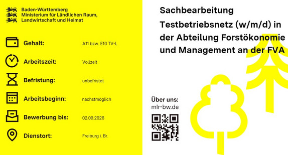 Teaserbild Stellenausschreibung Sachbearbeitung Testbetriebsnetz (w/m/d) in der Abteilung Forstökonomie und Management an der FVA