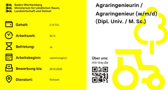 Teaserbild Stellenausschreibung Agraringenieurin /  Agraringenieur (w/m/d) (Dipl. Univ. / M. Sc.)