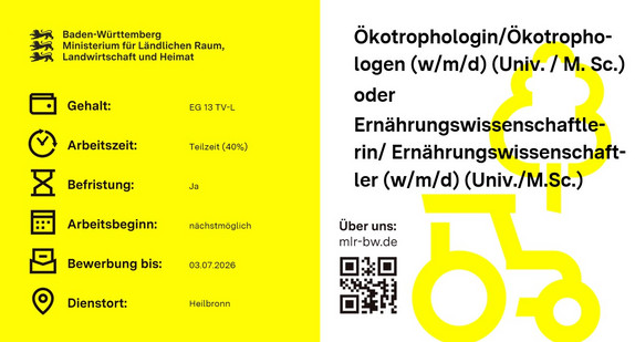 Ökotropholo-gin/Ökotrophologen (w/m/d) (Univ. / M. Sc.) oder Ernährungswissenschaftlerin/ Ernährungswissenschaftler (w/m/d) (Univ./M.Sc.)