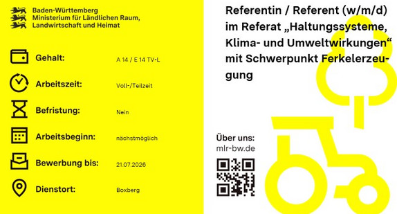 Teaserbild Referentin / Referent (w/m/d) im Referat „Haltungssysteme, Klima- und Umweltwirkungen“ mit Schwerpunkt Ferkelerzeugung
