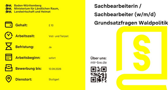 Teaserbild Stellenausschreibung Sachbearbeiterin /  Sachbearbeiter (w/m/d) Grundsatzfragen Waldpolitik