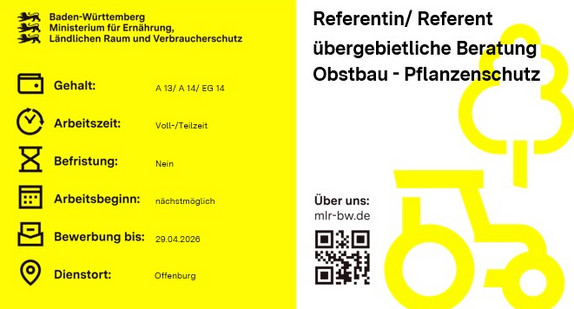 Teaser Stellenausschreibung Referentin/ Referent übergebietliche Beratung Obstbau - Pflanzenschutz