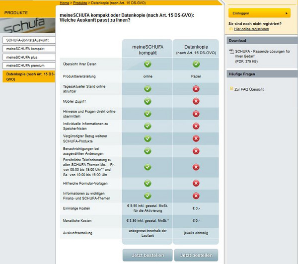 Anforderung Schufa-Auskunft