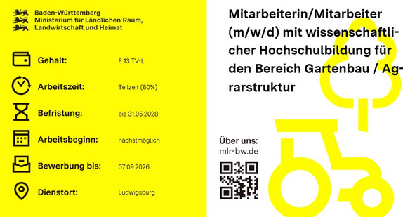 Teaserbild Stellenausschreibung Mitarbeiterin / Mitarbeiter (m/w/d) mit wissenschaftlicher Hochschulbildung für den Bereich Gartenbau / Agrarstruktur beim Landratsamt Ludwigsburg