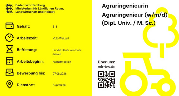 Teaserbild Stellenausschreibung Agraringenieurin / Agraringenieur (w/m/d) (Dipl. Univ. / M. Sc.)