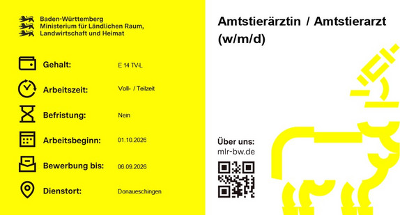 Teaserbild Stellenausschreibung Amtstierärztin / Amtstierarzt (w/m/d) beim Landratsamt Schwarzwald-Baar-Kreis 