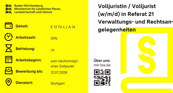 Teaserbild Volljuristin / Volljurist (w/m/d) in Referat 21  Verwaltungs- und Rechtsangelegenheiten beim Ministerium für Ländlichen Raum, Landwirtschaft und Heimat