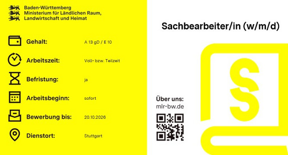 Teaserbild Stellenausschreibung Sachbearbeiterin / Sachbearbeiter (w/m/d) beim MLR, Referat 44