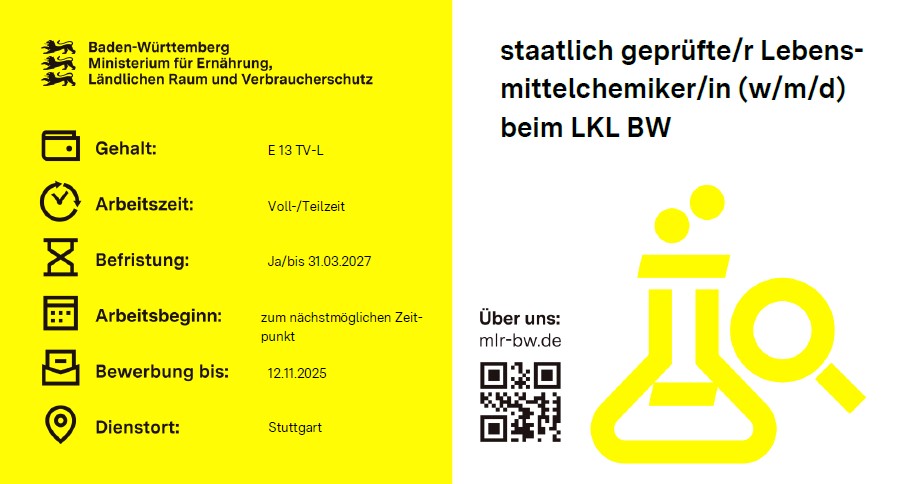 staatlich geprüfte Lebensmittelchemikerin / staatlich geprüfter Lebensmittelchemiker (w/m/d) MLR