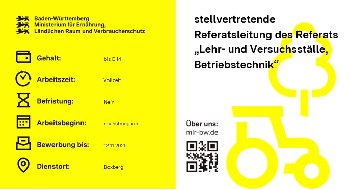 stellvertretende Referatsleitung des Referats 11  „Lehr- und Versuchsställe, Betriebstechnik“ MLR