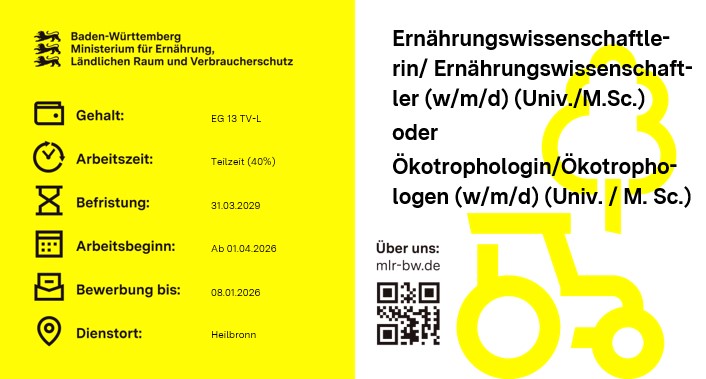  Ernährungswissenschaftlerin / Ernährungswissenschaftler (w/m/d) (Univ. / M. Sc.) oder Ökotrophologin / Ökotrophologe (w/m/d) (Univ. / M. Sc.)