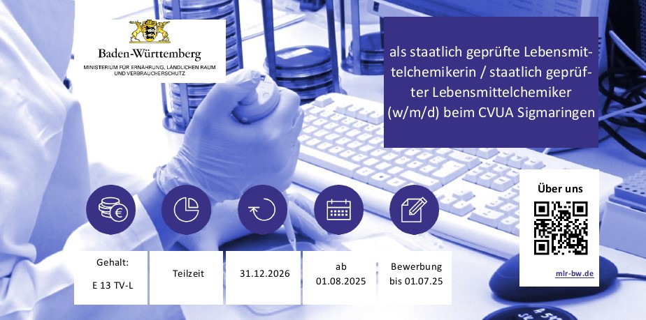  Staatlich geprüfte Lebensmittelchemikerin / staatlich geprüften Lebensmittelchemiker (w/m/d)