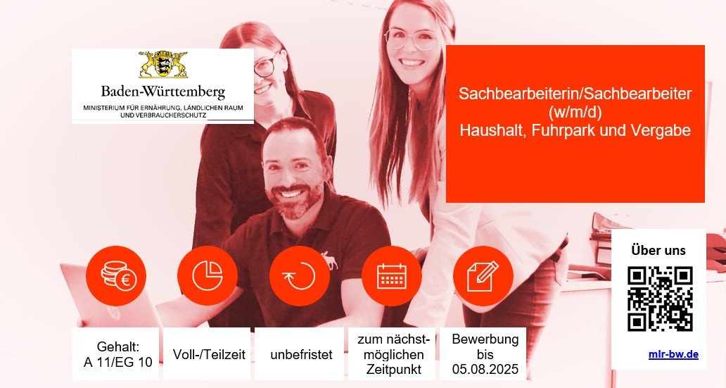  Sachbearbeiterin/Sachbearbeiter (w/m/d) für Haushalt, Fuhrpark und Vergabe