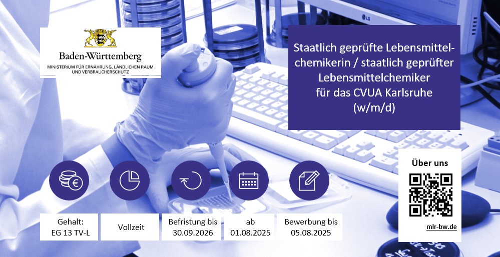 Staatl. geprüfte Lebensmittelchemikerin / staatl. geprüften Lebensmittelchemiker (w/m/d)