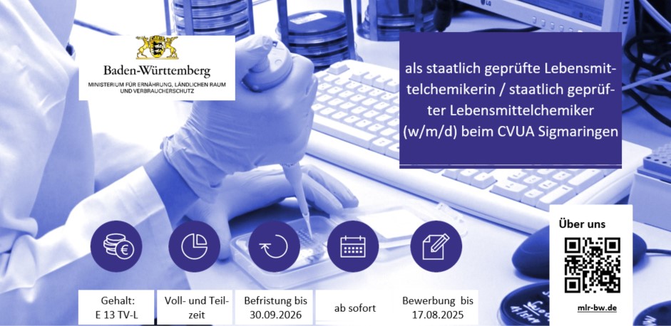  Staatl. geprüfte Lebensmittelchemikerin / staatl. geprüften Lebensmittelchemiker (w/m/d)