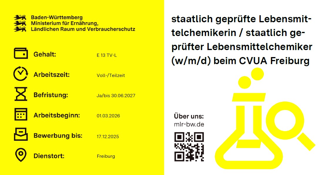 Staatlich geprüfte Lebensmittelchemikerin / staatlich geprüften Lebensmittelchemiker (w/m/d)