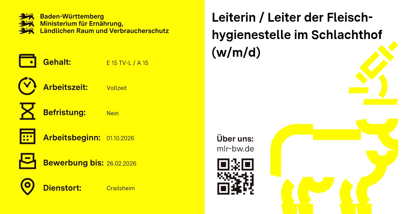  Leiterin / Leiter der Fleischhygienestelle im Schlachthof (w/m/d)