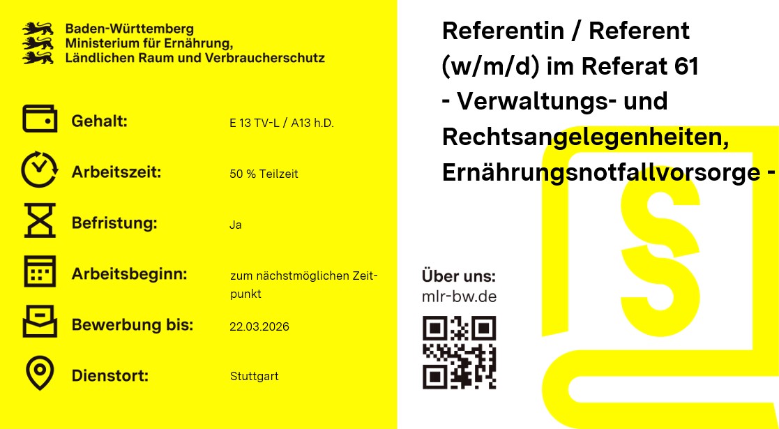  Referentin / Referent (w/m/d) für den Bereich der Ernährungsnotfallvorsorge