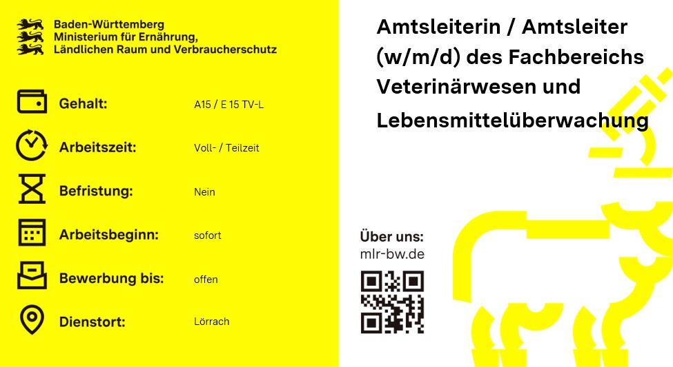 Teaser-Bild Amtsleiterin / Amtsleiter (w/m/d) des Fachbereichs Veterinärwesen und  Lebensmittelüberwachung