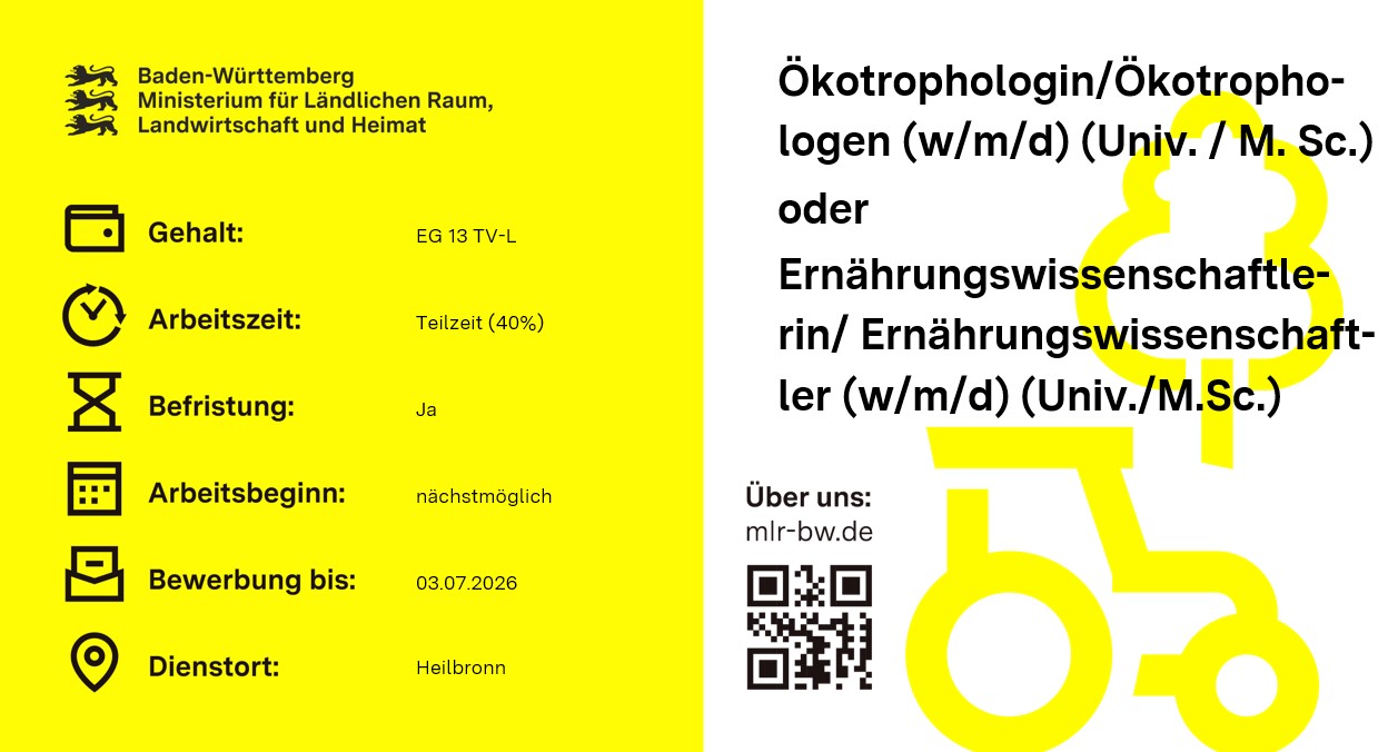 Ökotropholo-gin/Ökotrophologen (w/m/d) (Univ. / M. Sc.) oder Ernährungswissenschaftlerin/ Ernährungswissenschaftler (w/m/d) (Univ./M.Sc.)