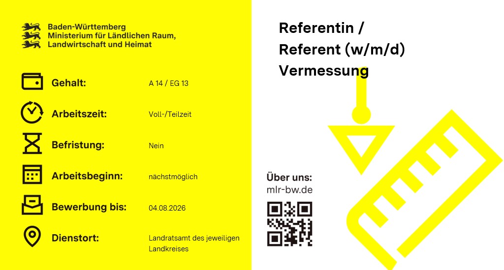 Teaserbild Stellenausschreibung Referentin / Referent (w/m/d) Vermessung