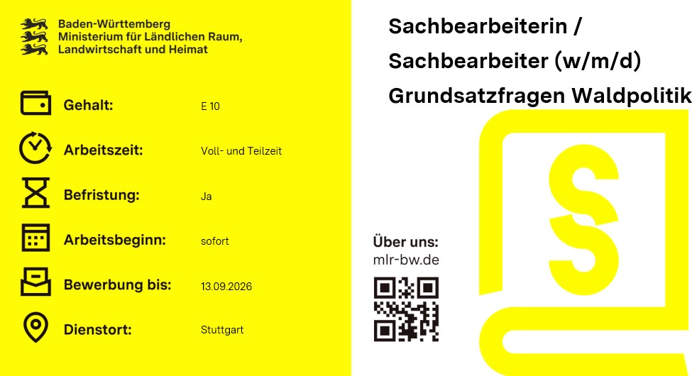 Teaserbild Stellenausschreibung Sachbearbeiterin /  Sachbearbeiter (w/m/d) Grundsatzfragen Waldpolitik