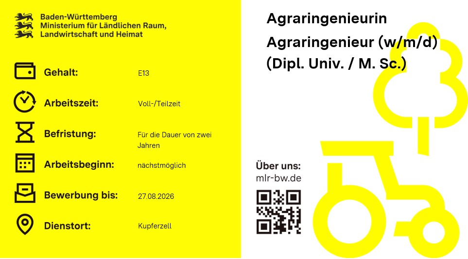 Teaserbild Stellenausschreibung Agraringenieurin / Agraringenieur (w/m/d) (Dipl. Univ. / M. Sc.)