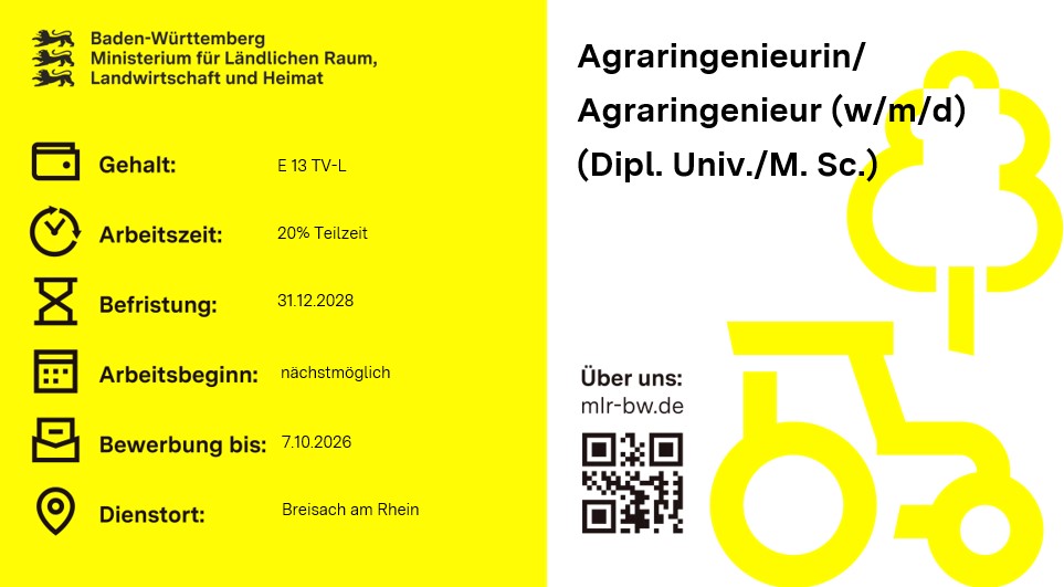 Teaserbild Stellenausschreibung Agraringenieurin/ Agraringenieur (w/m/d) (Dipl. Univ./M. Sc.) beim Agraringenieurin/ Agraringenieur (w/m/d) (Dipl. Univ./M. Sc.)
