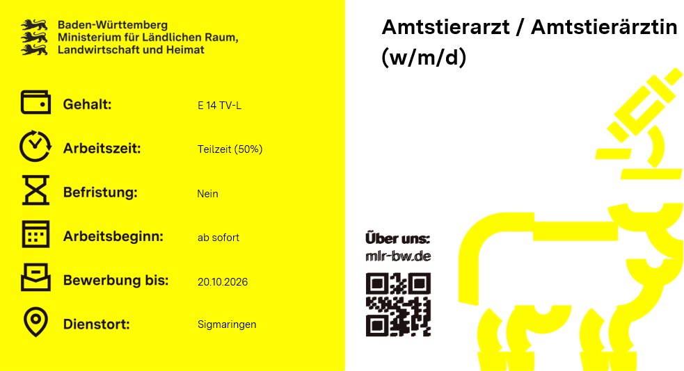 Teaserbild Stellenausschreibung Amtstierarzt / Amtstierärztin (w/m/d) beim Landratsamt Sigmaringen